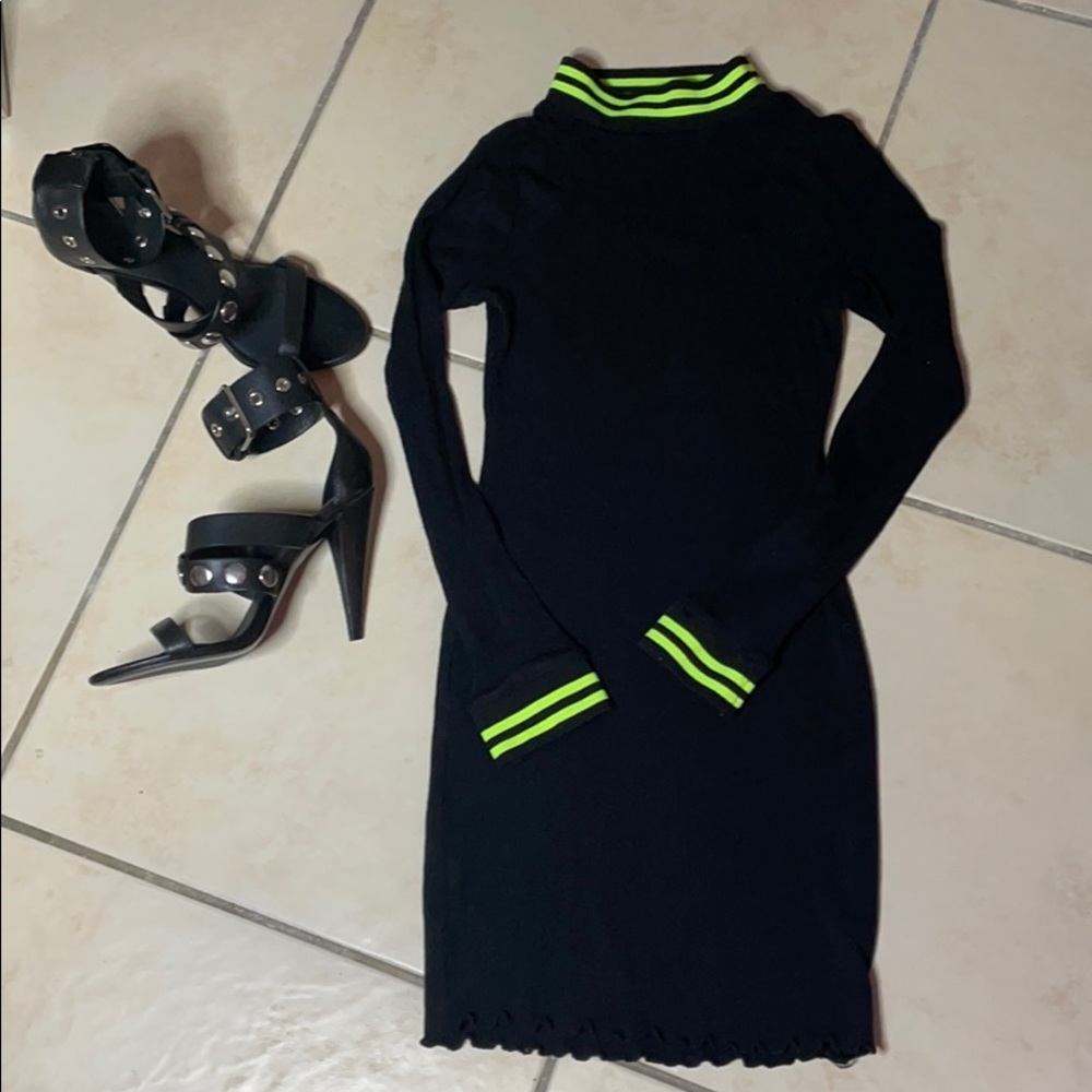 Green Neon Stripped Mini Ribbed Dress - Picture 2 of 4